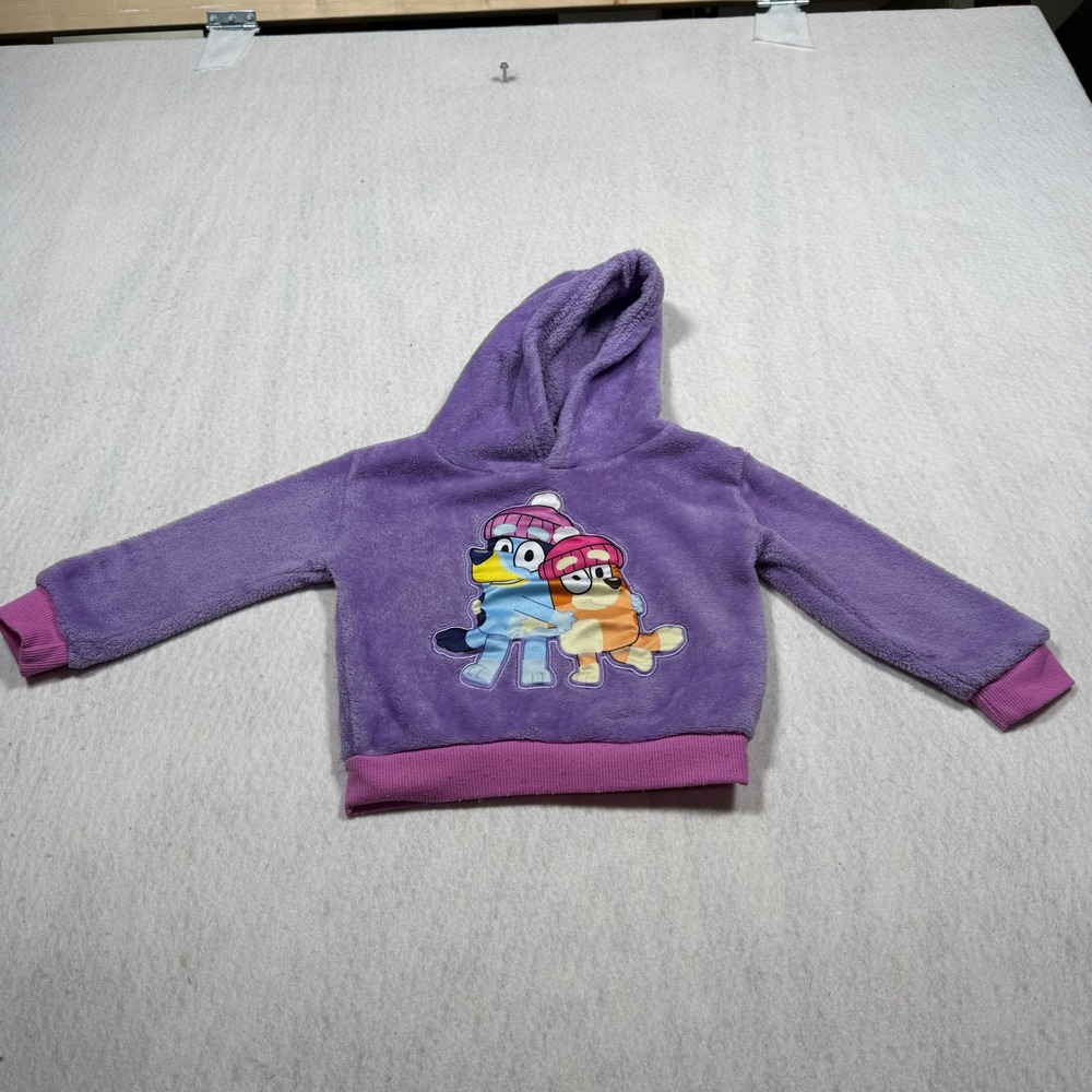 Bluey Bingo Girls Purple Fleece Hoodie Sweatshirt Size 2T Pullover